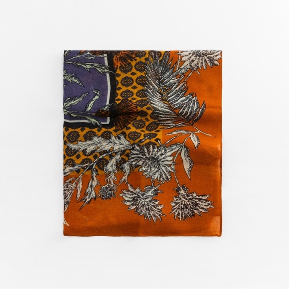 NWT. Zara Orange/Blue 100% Wool Printed Scarf. - Picture 5 of 9